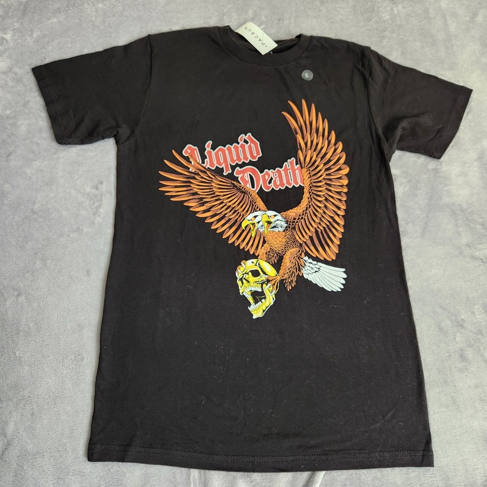 Liquid Death Mountain Water Graphic T-Shirt Black Small NWT PacSun Eagle Skull S